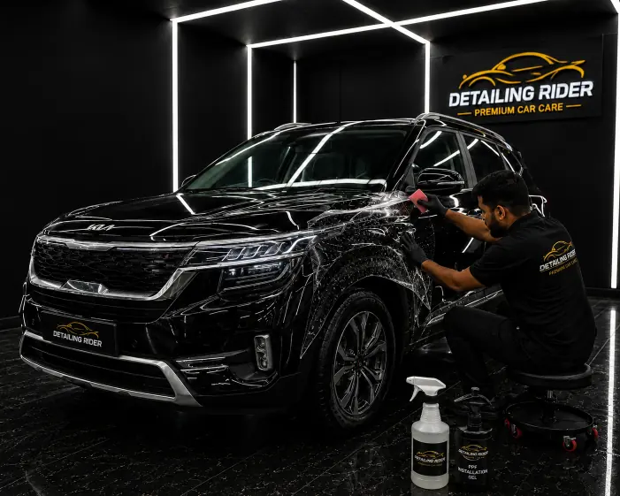 Black Kia Seltos front with PPF