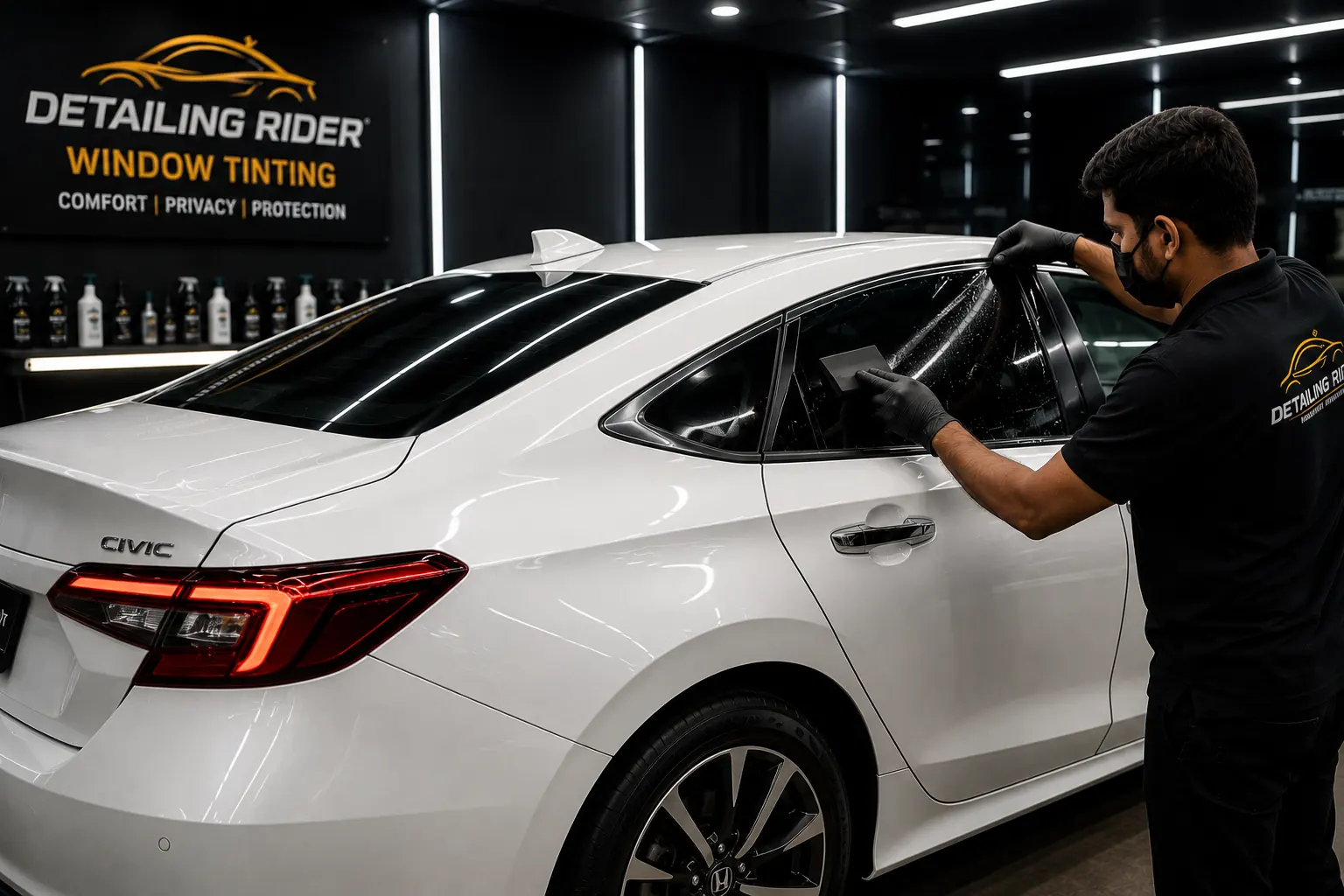 White Verna getting window film